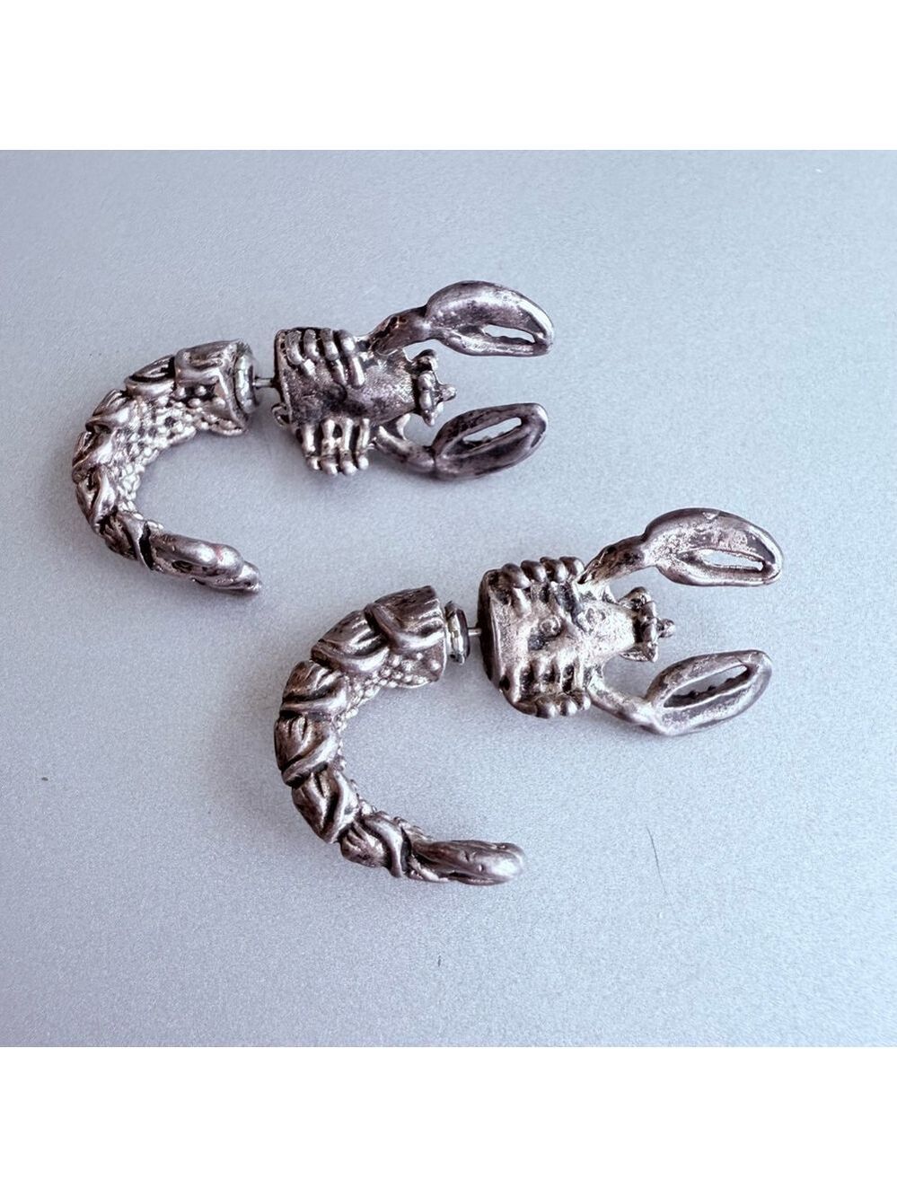 Lobster Silver Tone Large Detailed Hoop Earrings Salt Life Artisan One Of A Kind